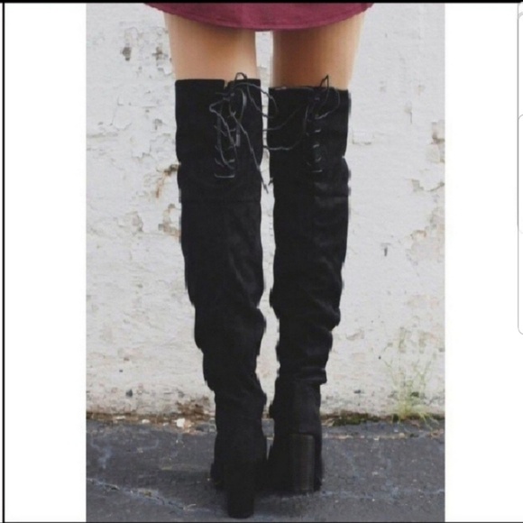 Black Vegan Suede Over the Knee Boots - Picture 8 of 8